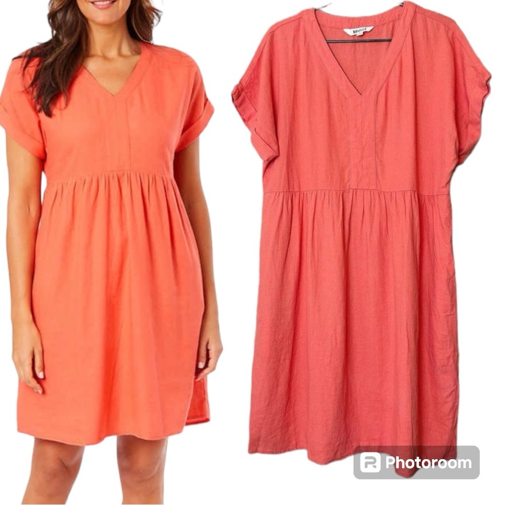Briggs New York Womens Rolled Sleeves Linen Blend Dress Coral